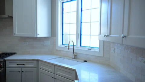 Background kitchen in cabinets, natural light scene 库存影片 330980282