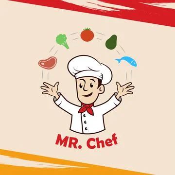 Background Kitchen Chef Design, the chef juggles food. Stock Illustration