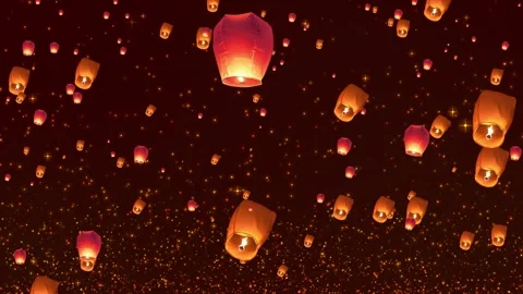 Background of Kongming lanterns rising into the night sky Video stock 321791114