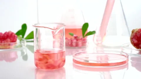 Background laboratory research and development with pomegranate extr Stock Footage 161068853