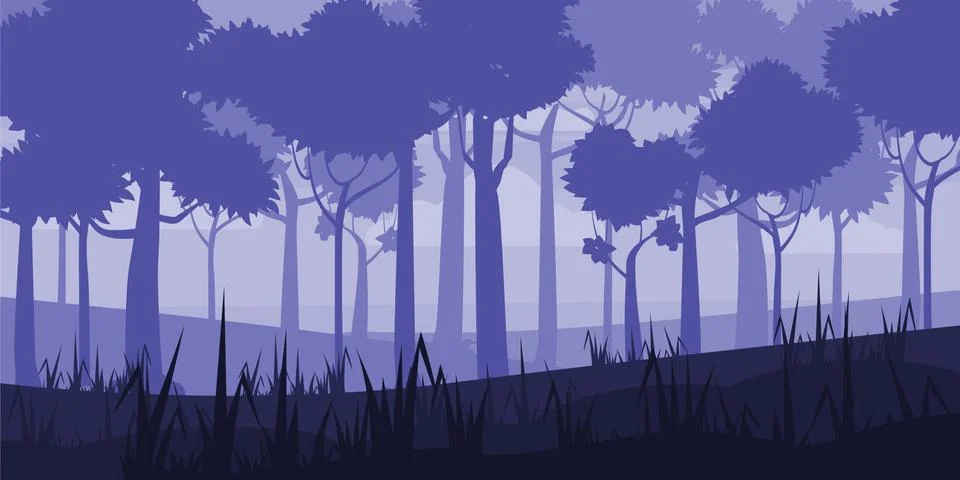 Background of landscape with deep deciduous forest. Cartoon style. Vector Stock Illustration