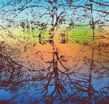 Background of landscape with lake and forest. Vector illustration. Stock-Illustration