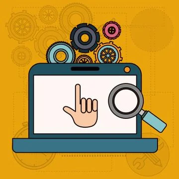 Background with laptop computer and tools for search Stock Illustration