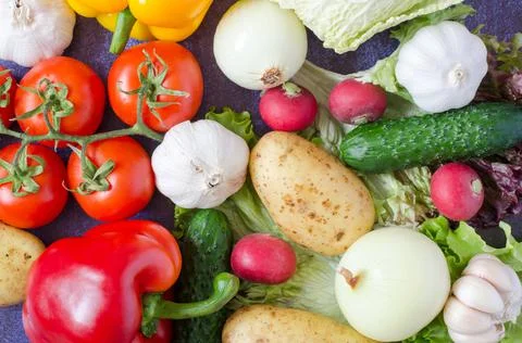 Background from a large number of different vegetables. Stock Photos