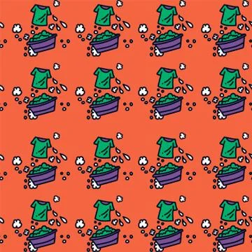 The background for the Laundry room in Doodle style. Cartoon pattern with Stock Illustration