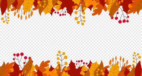 Background with leaves and berries in the fall. Hello autumn seamless banne.. Stock Illustration