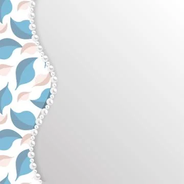 Background with leaves pattern and pearl border. Vector template. Illustrazione stock
