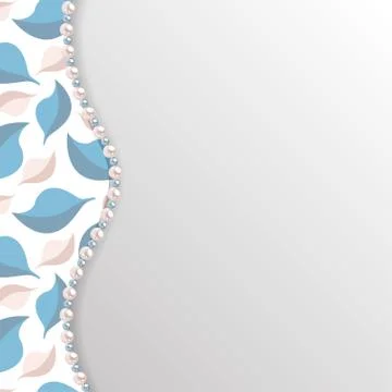 Background with leaves pattern and pearl border. Vector template. Stock Illustration