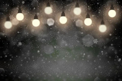 Background lights with light bulbs, snow flakes bokeh 스톡 일러스트