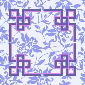 Background with lilac lotus seamless pattern  and frame. Stock Illustration