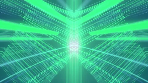 Background with loop animation of bright green neon light beams. 3d rendering Stock Footage 250518967