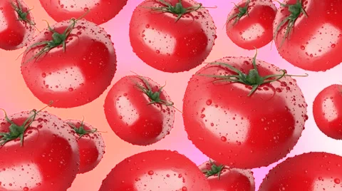 Background of lot rotating tomatoes on a pink background 3D render Stock Footage 62551218