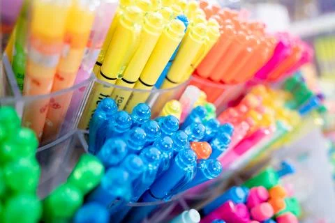 Background of lots assorted colorful marker pen set Stock Photos