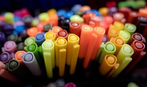 Background of lots assorted colorful marker pen set Stock Photos