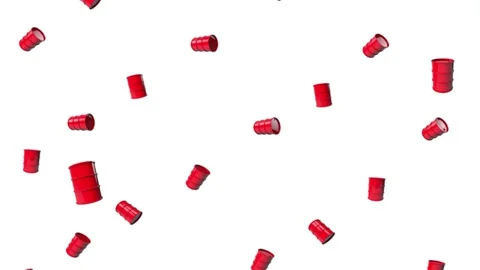 Background with lots of falling and rotating red oil barrels Stock Footage 130134907