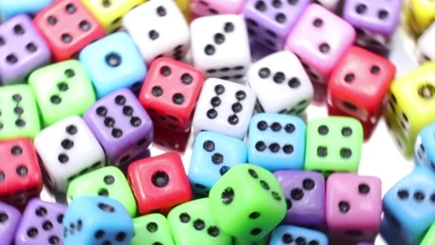 Background of lots of gaming dice spinning on the rotating table Stock Footage 272806923