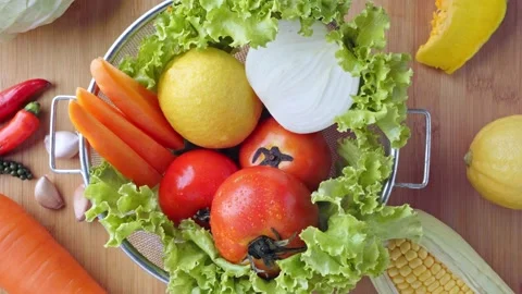 Background with Lots of healthy vegetables on the table  Video stock 145139671