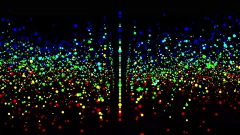 Background with lots spots in blue, yellow, red colors on isolated black backgro Stock Footage 280909206