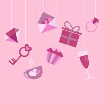Background of love icons on strings - Valentines Day 스톡 일러스트