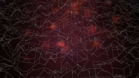 Background of luminous geometric surface over black with red bokeh particles. 스톡 일러스트