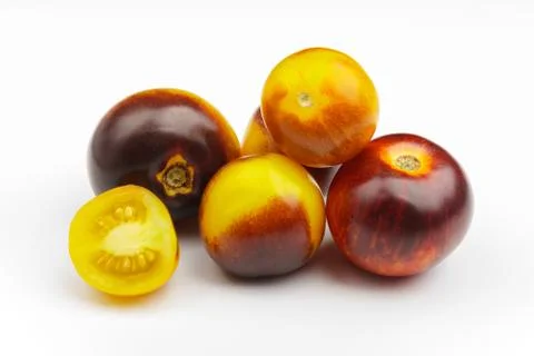 Background made from different tomatoes, white background 스톡 사진