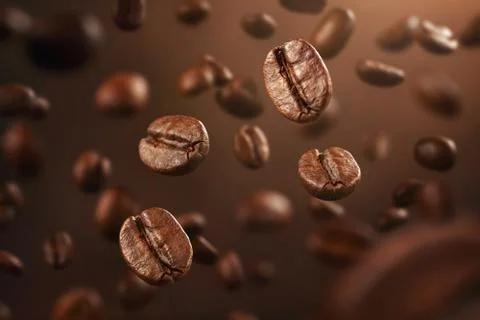 Background made of falling down fresh coffee beans with copy space 写真素材