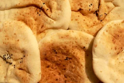 Background made of multigrain pita bread. Egyptian bread Foto stock