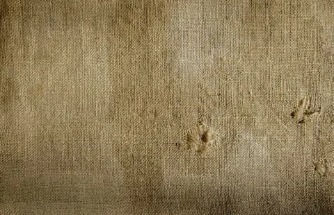 Background made of natural rustic burlap with two holes. Stock Photos
