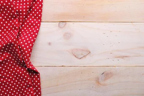 The background made from tablecloth on wooden table Stock Photos
