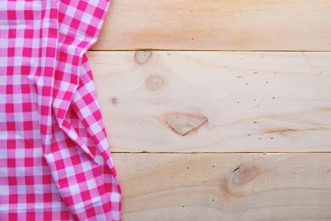 The background made from tablecloth on wooden table Stock Photos