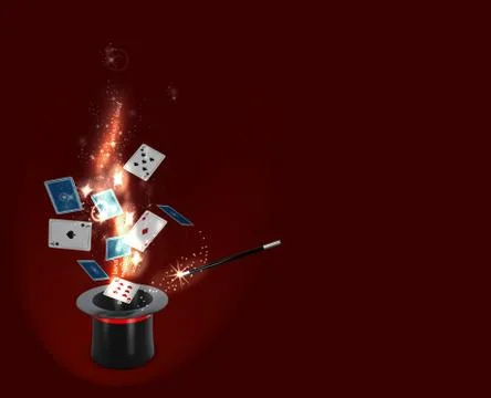 Background Magic Hat With Shine and flying play cards. 3d Illustration Stock Illustration