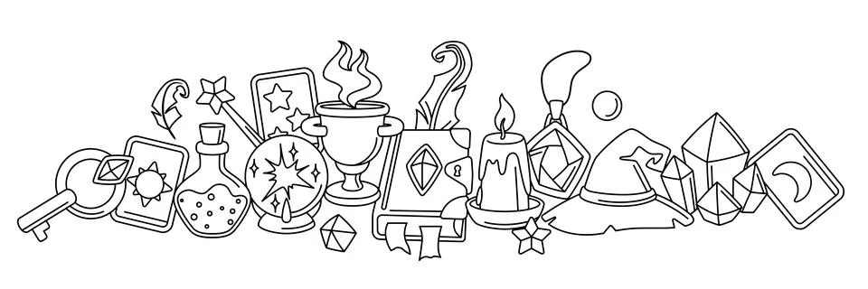 Background with magic items. Witchcraft alchemy mystery elements. Stock Illustration
