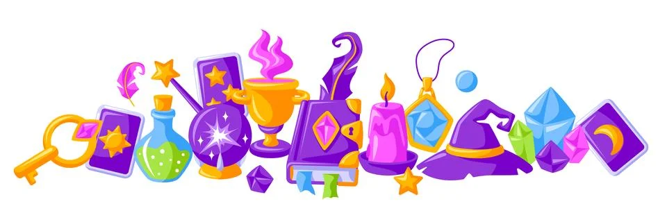 Background with magic items. Witchcraft alchemy mystery elements. Stock Illustration