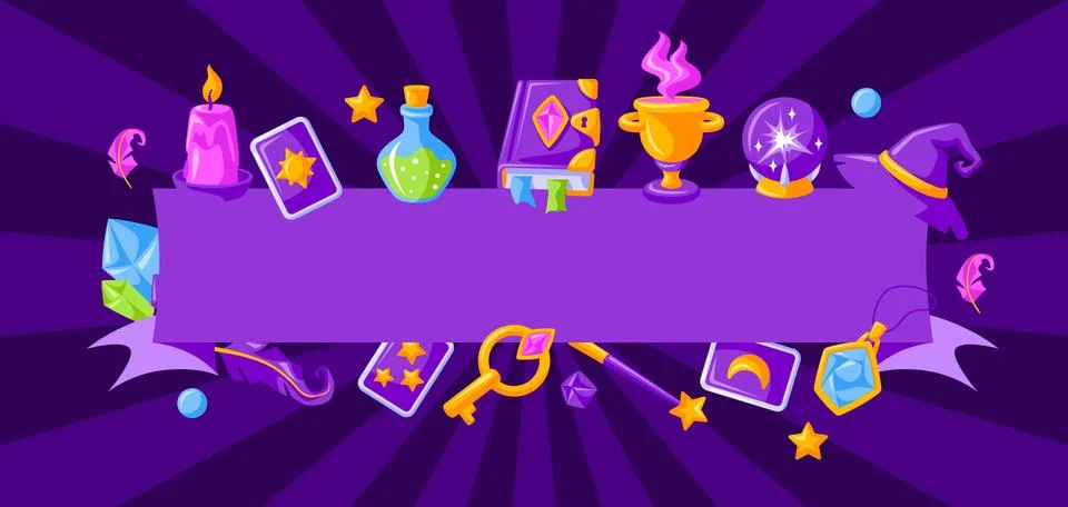 Background with magic items. Witchcraft alchemy mystery elements. Stock Illustration