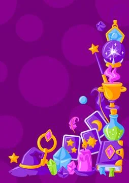 Background with magic items. Witchcraft alchemy mystery elements. Stockillustratie