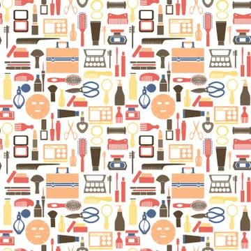 Background of Makeup Cosmetic Beauty pattern silhouettes Stock Illustration