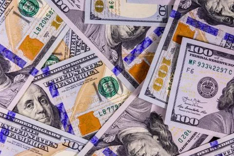 Background of the many american one hundred dollar banknotes Foto stock