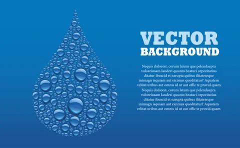 Background with many blue water drops creating big drop Stock Illustration