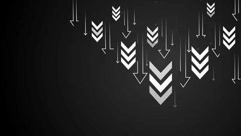 Background with many downward arrows and chevrons symbolizing decline falli.. Stockbeeldmateriaal 337266934