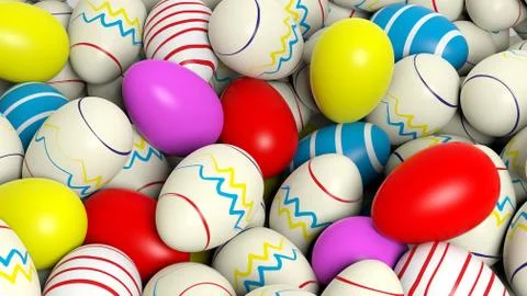 Background with many eggs painted in colors and shapes Stock Illustration