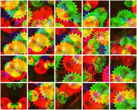 Background of many frames with color mechanical gear Stock Illustration