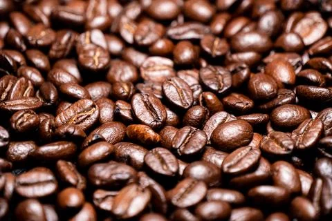 Background with many roasted coffee beans,Texture of roasted coffee beans Stock Photos