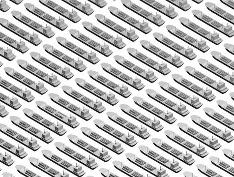 Background with many ships with containers isolated on white background. Stock Illustration