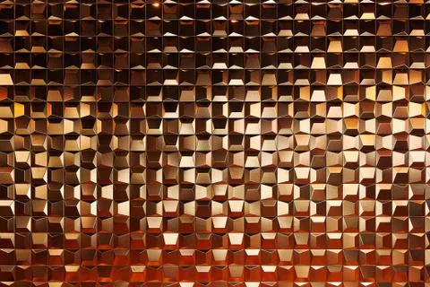 Background of many small cubes, cells of golden shiny color Stock Photos