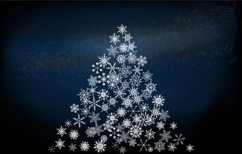 Background material: Christmas tree made of snow and starry sky, blue gradient Illustrazione stock