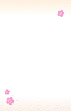 Background material: A pattern of waves in blue ocean and red and white plum 스톡 일러스트