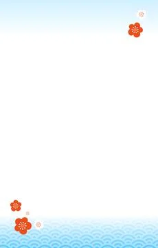 Background material: A pattern of waves in blue ocean and red and white plum Stock Illustration