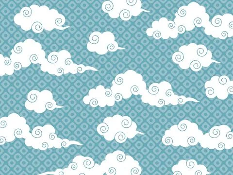 Background material with swirling clouds and Japanese pattern. 스톡 일러스트