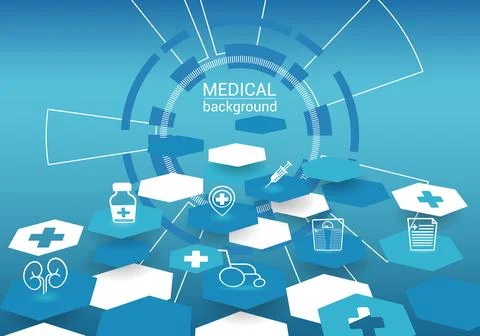 Background with medical elements and digital 3d abstract octagon elements 스톡 일러스트