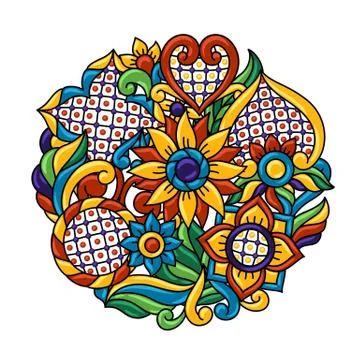 Background with mexican talavera pattern. Decoration with ornamental flowers. Stock Illustration